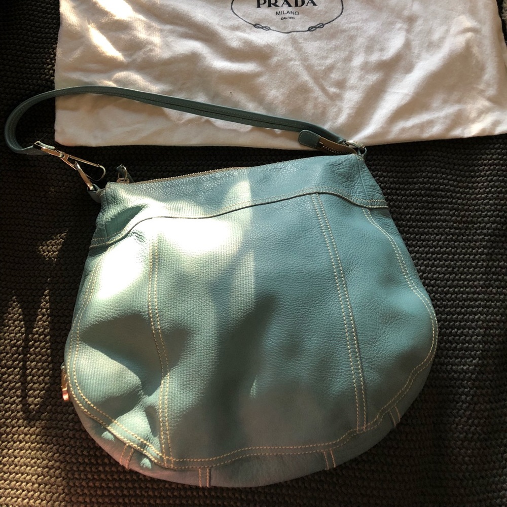 Prada Marine Blue Daino Leather Hobo Bag